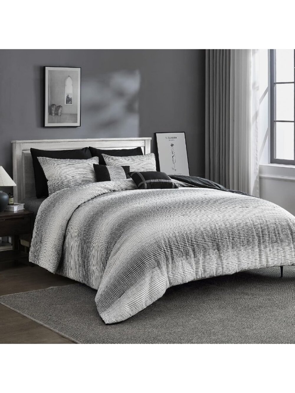 Cozy King Comforter Set - Soft Reversible Waffle Weave, 5-Piece White & Grey